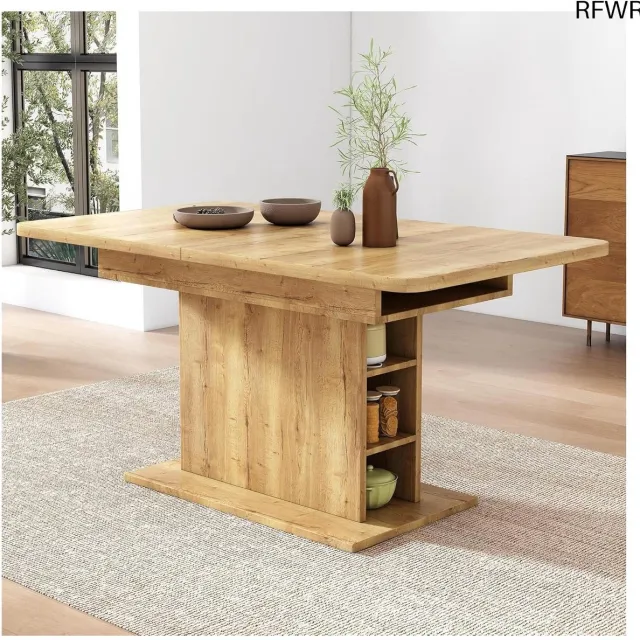 RFWR Uittrekbare Eettafel met Opbergruimte - Rechthoekige Keukentafel voor Woonkamer en Eetkamer, 110/130 x 70 x 75 cm natuurlijk