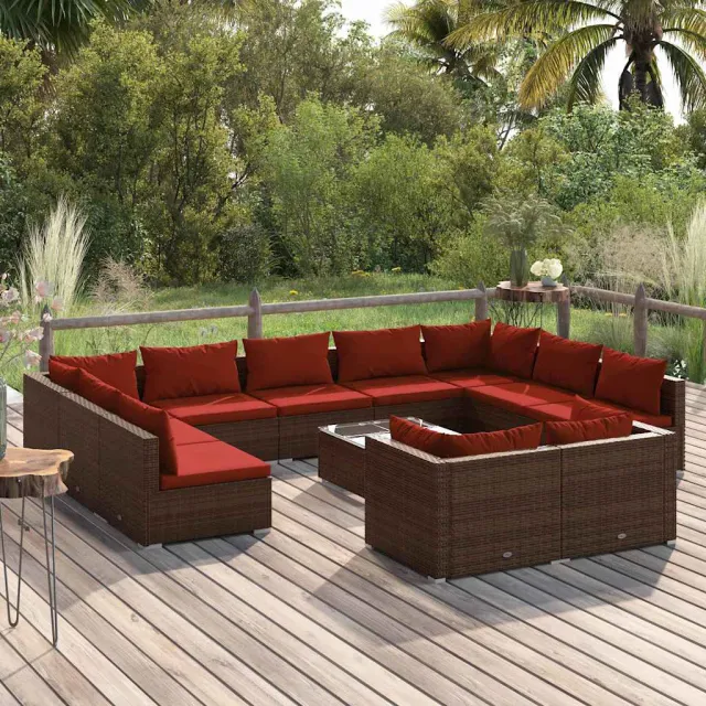 vidaXL 12-delige Loungeset met kussens poly rattan bruin, foto 2