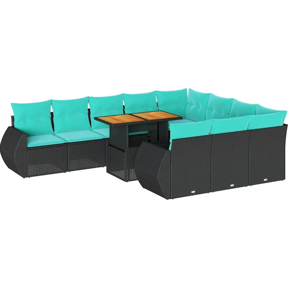 vidaXL 11-delige Loungeset met kussens poly rattan zwart, foto 3
