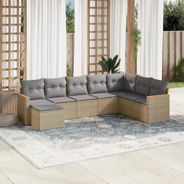 vidaXL 8-delige Loungeset met kussens poly rattan gemengd beige, foto 2