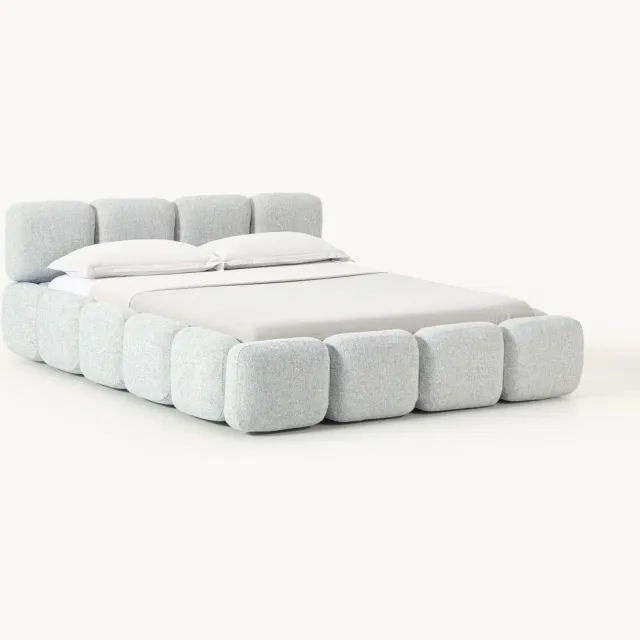 Westwing Collection Gestoffeerd bouclé bed Tayla met opbergruimte Lichtblauw