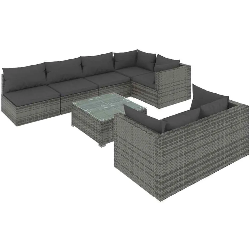 vidaXL 8-delige Loungeset met kussens poly rattan grijs