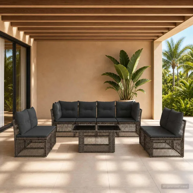 vidaXL Tuinbankenset 9 st Grijs 100 x 55 x 73 cm poly rattan