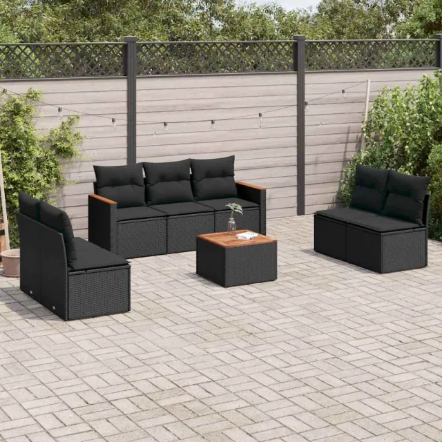 vidaXL 8-delige Loungeset met kussens poly rattan zwart, foto 2