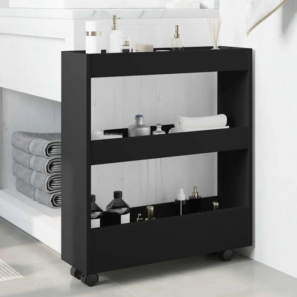 vidaXL Opbergtrolley smal 3-laags bewerkt hout zwart, foto 3