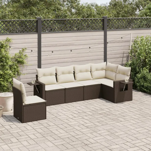 vidaXL 6-delige Loungeset met kussens poly rattan bruin, foto 2