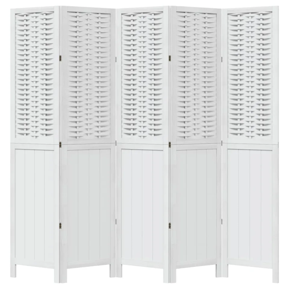 vidaXL Kamerscherm met 5 panelen massief paulowniahout wit, foto 4