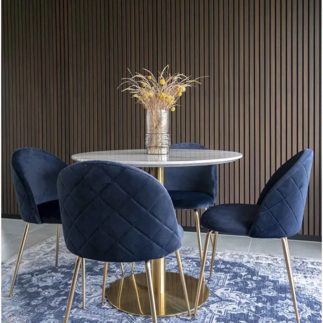 House Nordic Eetkamertafel Bolzano Marmerlook Ø90cm Wit / Goud