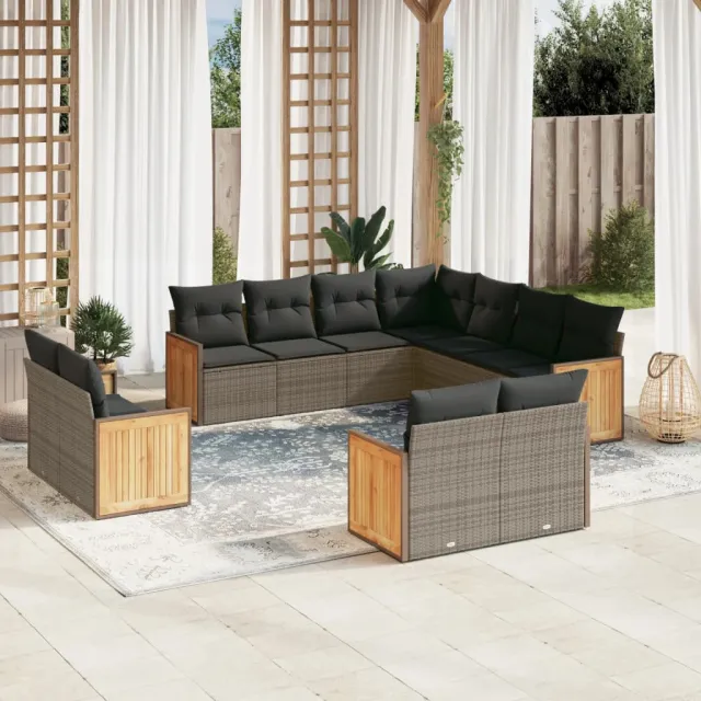 vidaXL 11-delige Loungeset met kussens poly rattan grijs, foto 2