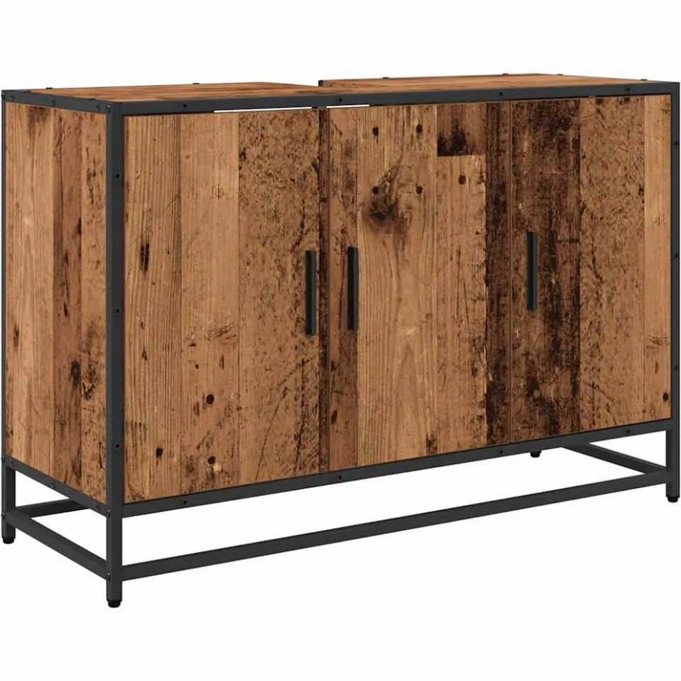 vidaXL Badkamerkast Oud Hout 90 x 33 x 60 cm Bewerkt hout bruin, foto 3