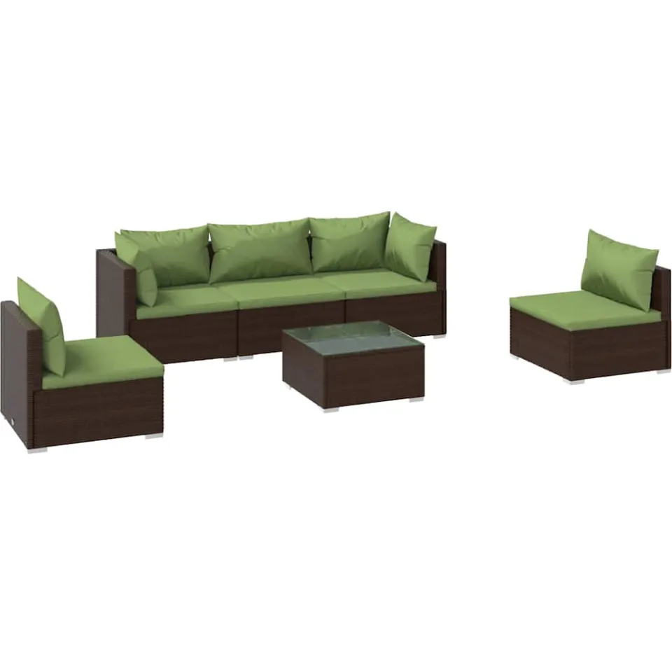 vidaXL 6-delige Loungeset met kussens poly rattan bruin