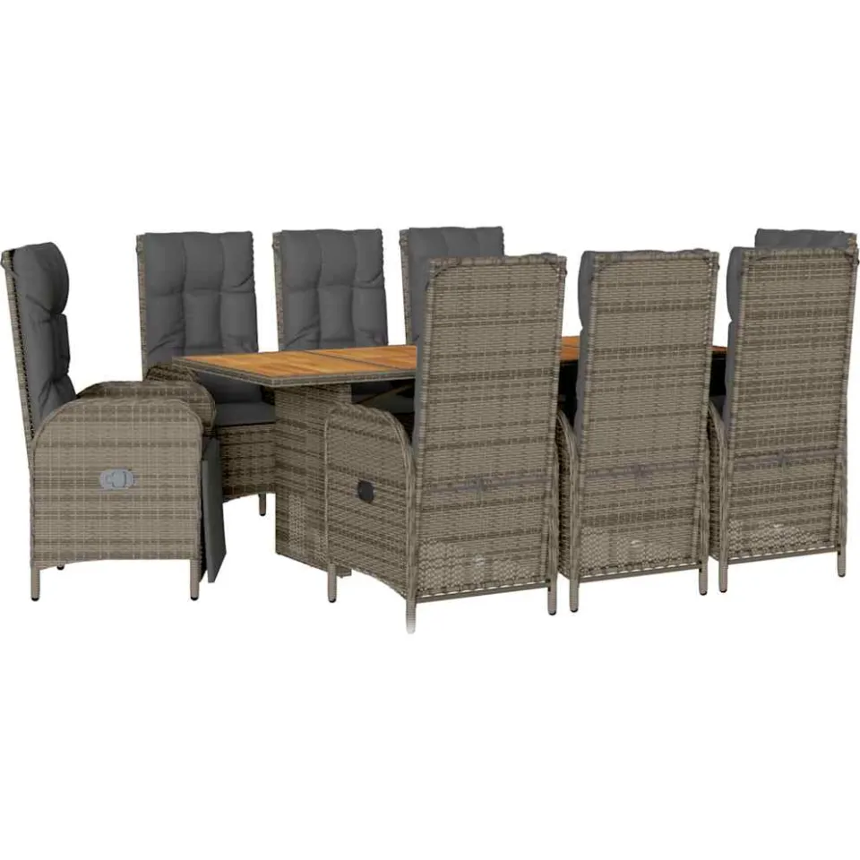 vidaXL 9-delige Tuinset met kussens poly rattan grijs, foto 4