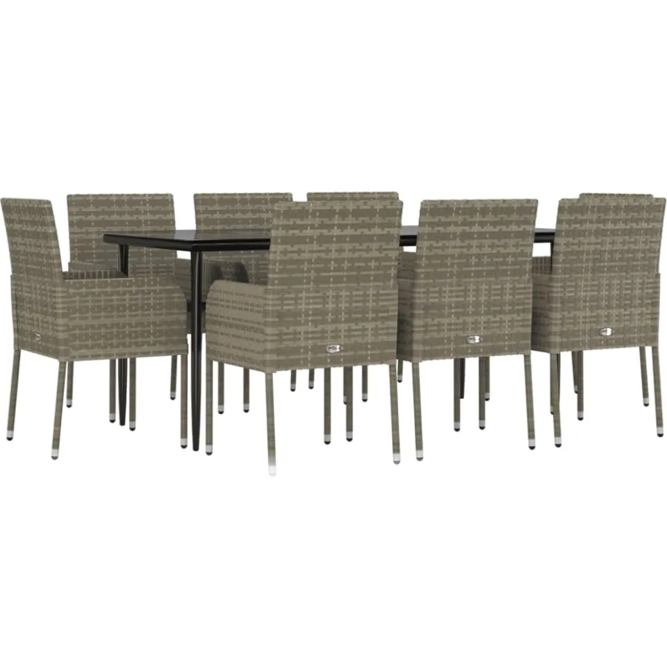 vidaXL 9-delige Tuinset met kussens poly rattan zwart en grijs