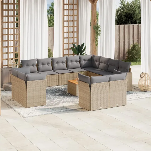 vidaXL 13-delige Loungeset met kussens poly rattan beige, foto 2