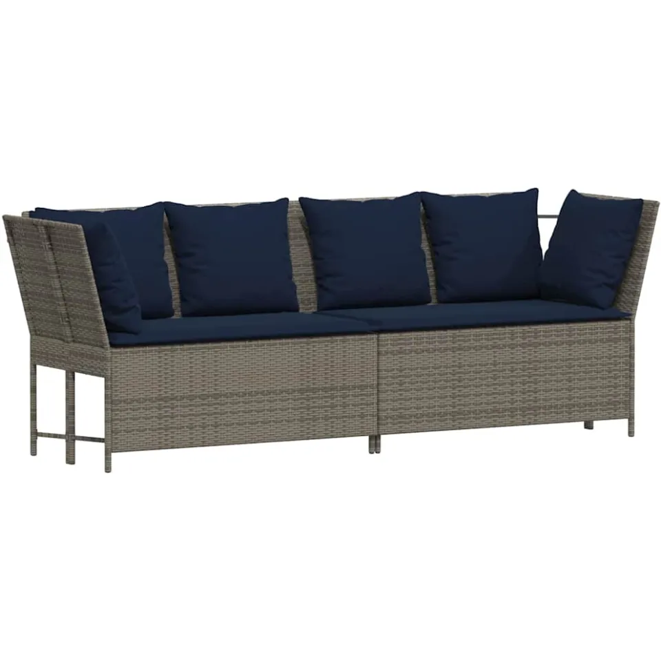 vidaXL Tuinbank met kussens poly rattan grijs, foto 4