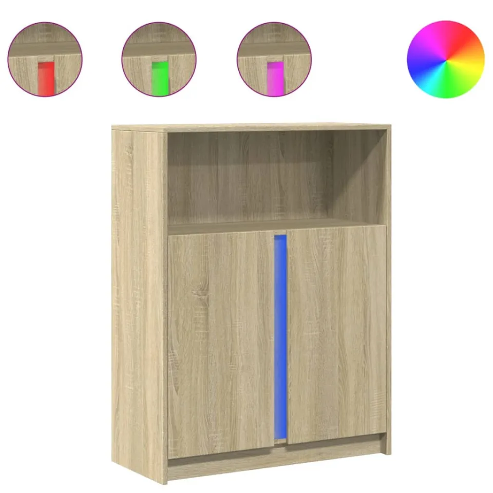 vidaXL Dressoir met LED 77x34x100 cm bewerkt hout sonoma eikenkleurig Bruin