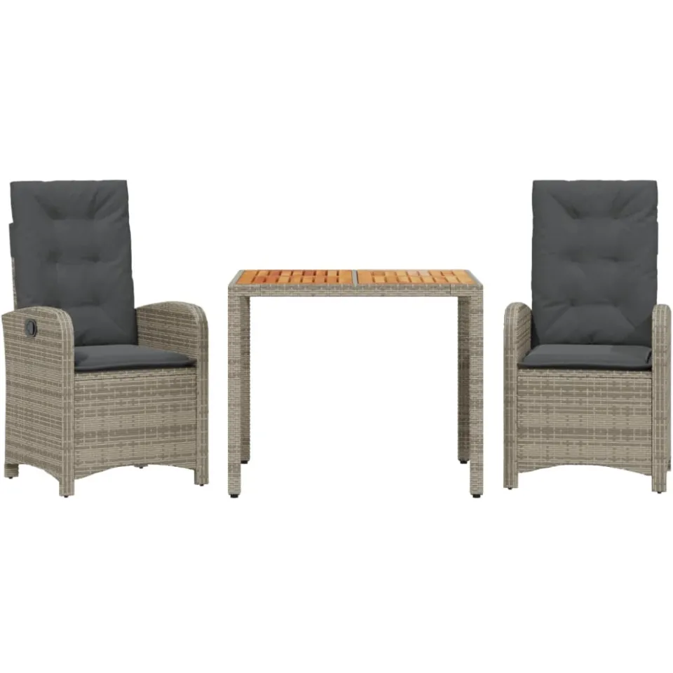 vidaXL 3-delige Tuinset met kussens poly rattan grijs, foto 4
