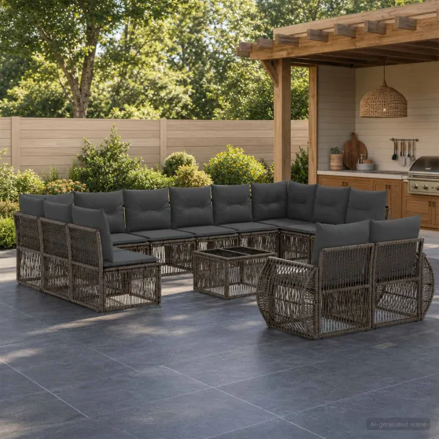 vidaXL Tuinbankenset 13 st Grijs en Donkergrijs poly rattan, foto 2