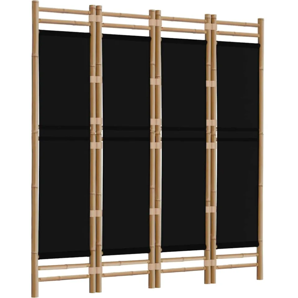 vidaXL Kamerscherm 4-panelen inklapbaar 160 cm bamboe en canvas Zwart