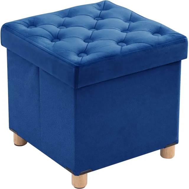 Unyqoos Kruk met opbergruimte, opvouwbaar en veelzijdig voor woonkamer, slaapkamer en hal, fluweel, 40x40x40 cm, blauw