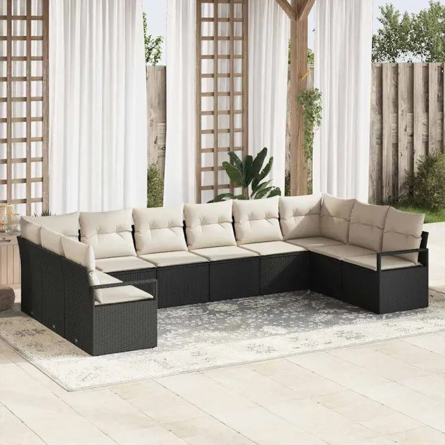 vidaXL Bankstel 10 st Zwart poly rattan, foto 2