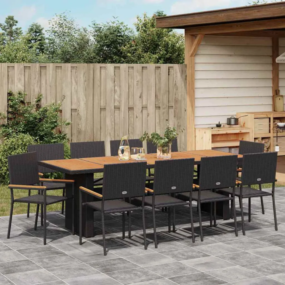 vidaXL Tuin eettafelset 11 st Zwart poly rattan, foto 3