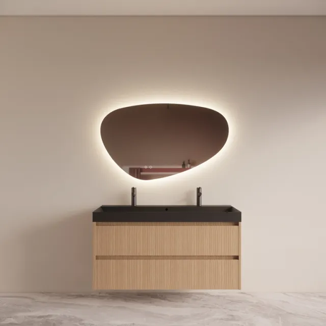 Boss & Wessing Badmeubelset BWS Riga met Lako Wastafel Zwart 120 cm Licht Eiken Japandi Bruin