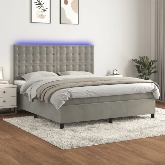 vidaXL Boxspring met matras en LED fluweel lichtgrijs 160x200 cm grijs