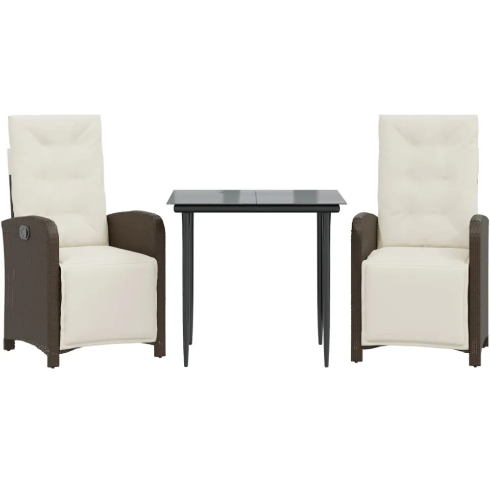 vidaXL 3-delige Bistroset met kussens poly rattan bruin