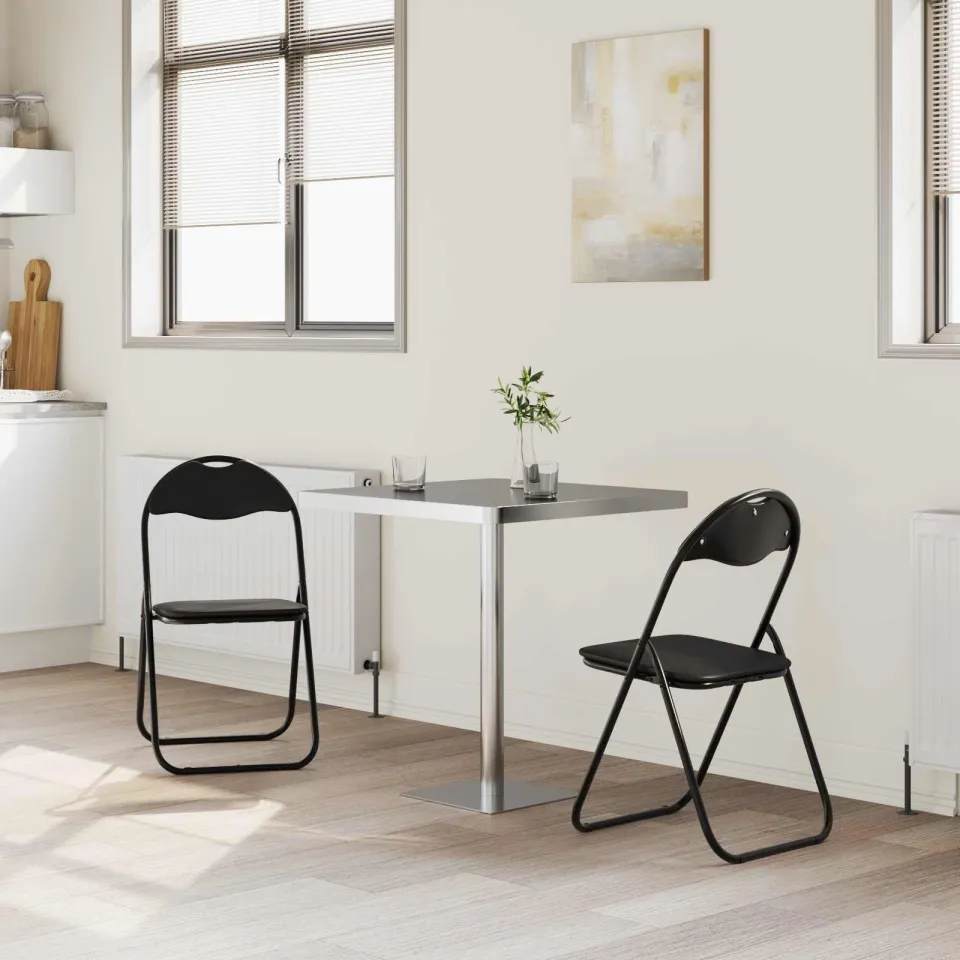 vidaXL Inklapbare stoel 2 st Nep Leer Zwart 48 x 43,5 x 81 cm, foto 3