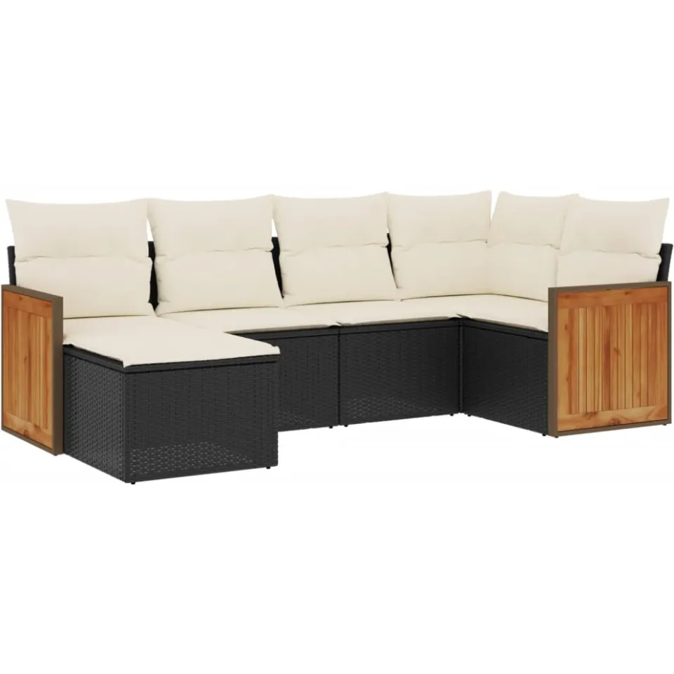 vidaXL 6-delige Loungeset met kussens poly rattan zwart, foto 3