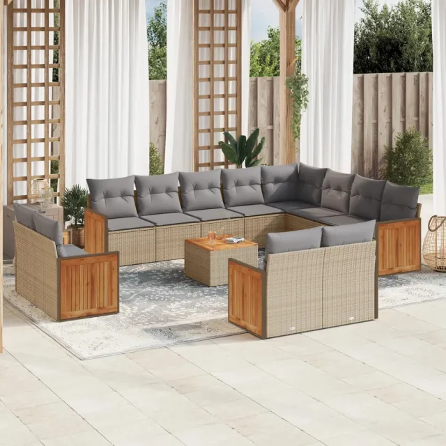 vidaXL 13-delige Loungeset met kussens poly rattan beige, foto 2