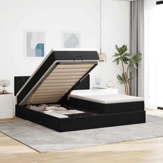 vidaXL Ottoman bed met matrassen 160x200cm fluweel zwart
