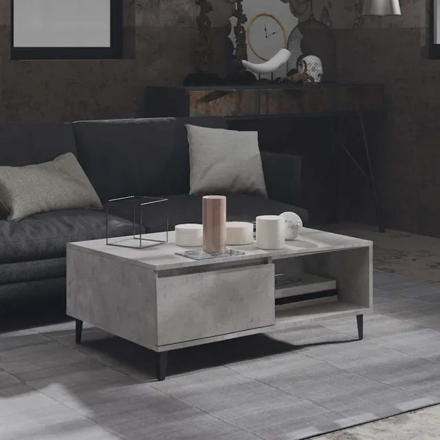 vidaXL Salontafel 90x60x35 cm bewerkt hout betongrijs grijs, foto 2