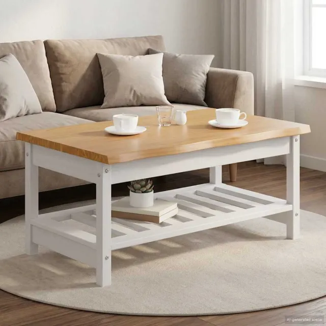 vidaXL Salontafel EKAI Wit 100 x 60 x 45,5 cm Massief grenenhout, foto 2