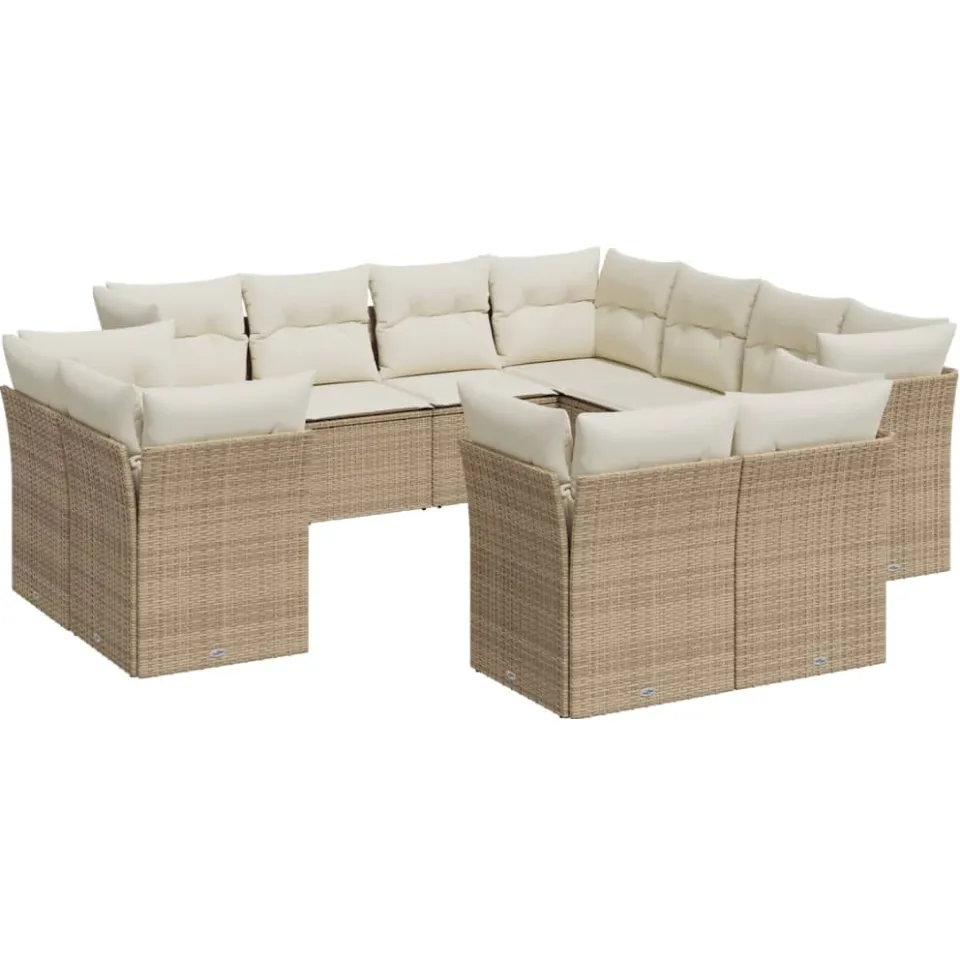vidaXL 11-delige Tuinset met kussens poly rattan beige, foto 3