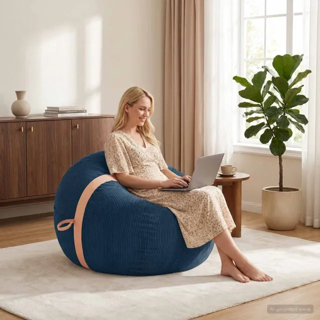 vidaXL Zitzakstoel Marineblauw 124 x 96 x 96 cm corduroy