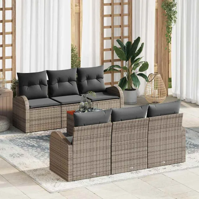 vidaXL Tuinbankenset 7 st Grijs poly rattan, foto 2