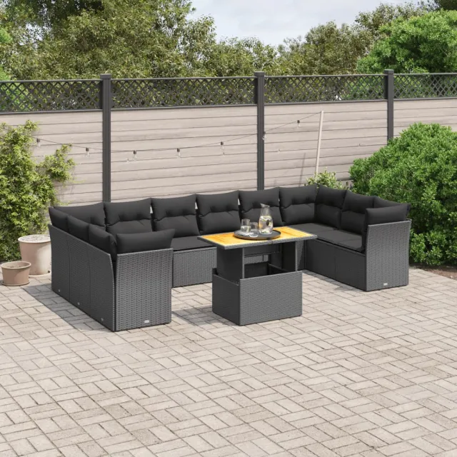 vidaXL 11-delige Loungeset met kussens poly rattan zwart, foto 2