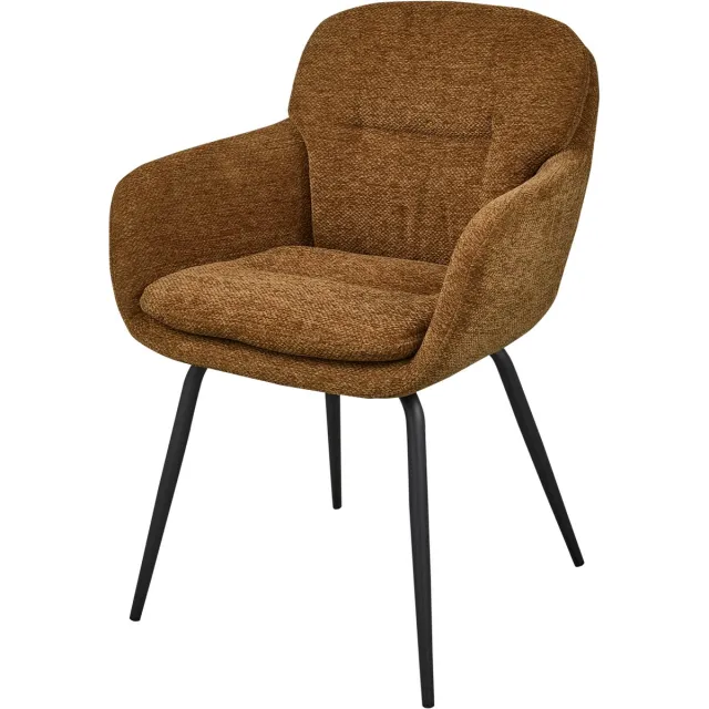 WOOOD Runa Eetkamerstoel - Chenille Stof - Bruin/Geel - 82x57x59 cm karamel bruin/geel