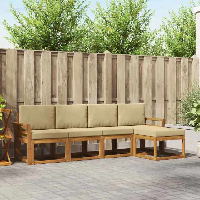 vidaXL Buiten bankenset 5 st 5-zits Natuurlijk en Beige