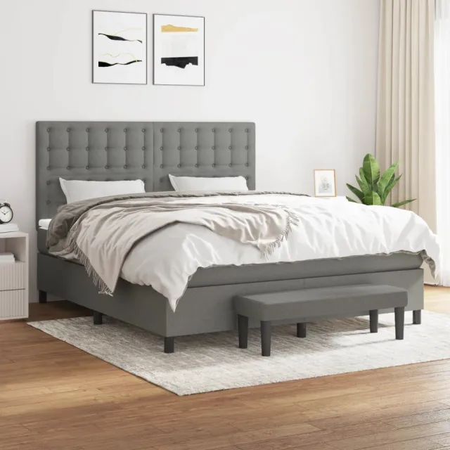 vidaXL Boxspring met matras stof donkergrijs 160x200 cm grijs