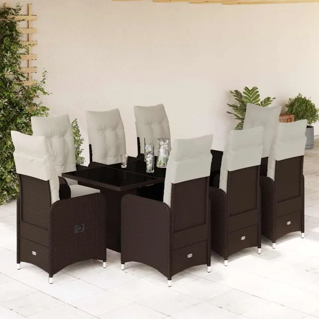 vidaXL 9-delige Bistroset met kussens poly rattan bruin, foto 2