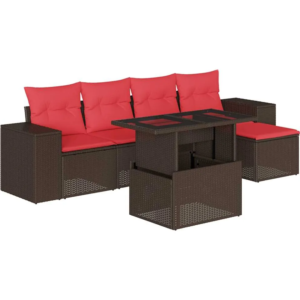 vidaXL 6-delige tuinbankset met kussens, bruin polyrotan, foto 3