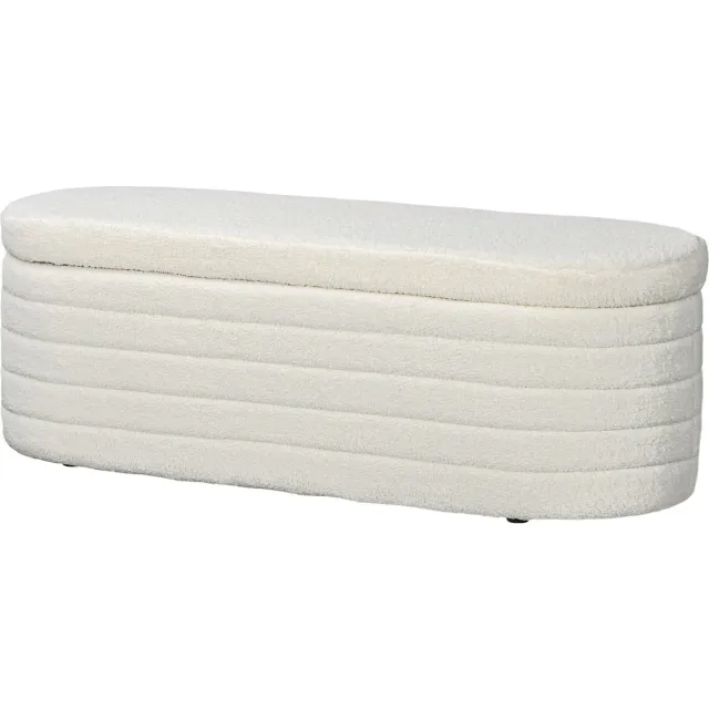 Hoohohoo Meubels Poefs - Moderne opbergbank 116,5 cm – Stoffen bankje met opbergruimte – Ovale vorm – Crème wit Hockers – Slaapkamer of hal