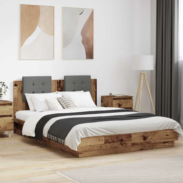 vidaXL Bedframe met Hoofdeinde Oud Hout 120 x 200 cm Bewerkt hout bruin