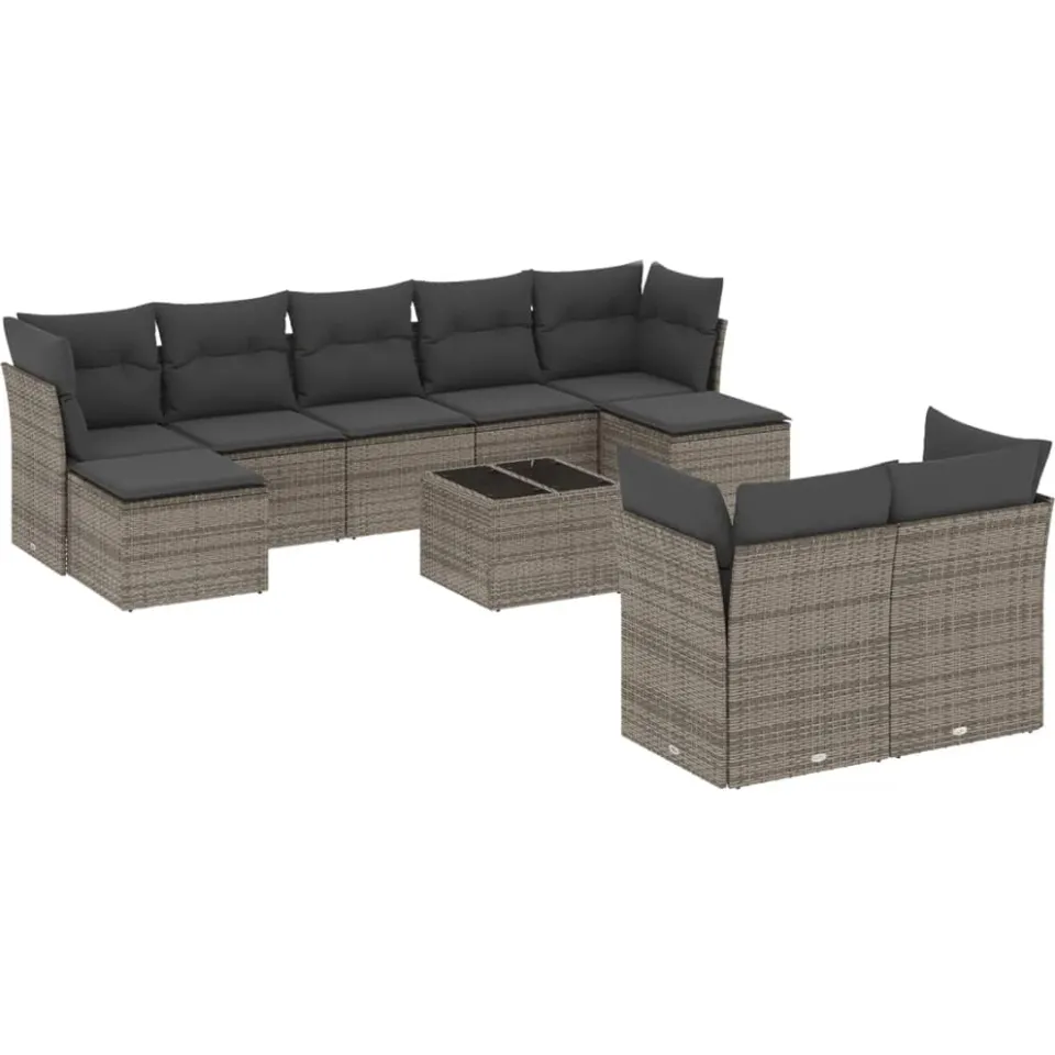 vidaXL 10-delige Loungeset met kussens poly rattan grijs, foto 3
