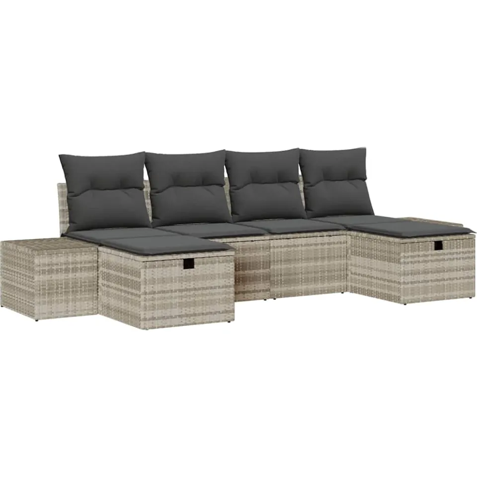 vidaXL Tuin Sofa Set 6 st Lichtgrijs poly rattan