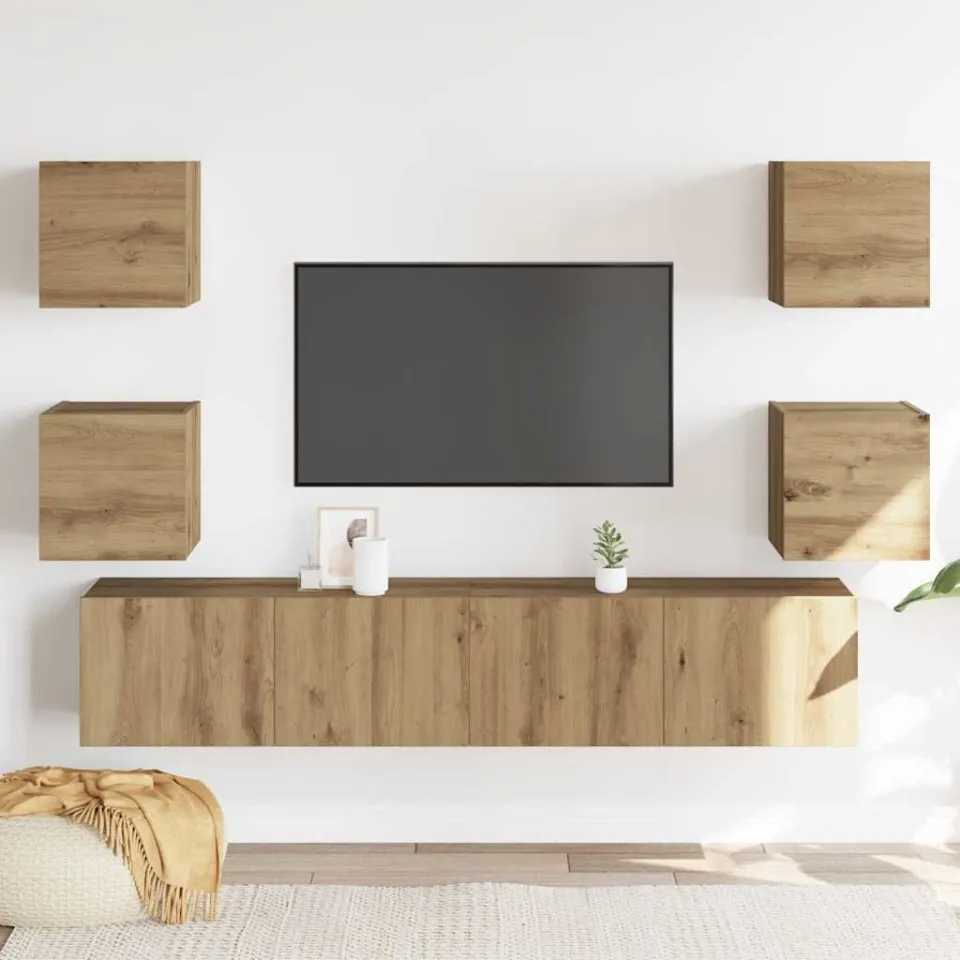 vidaXL Tv-wandkasten 6 st bewerkt hout artisanaal eikenkleurig, foto 2
