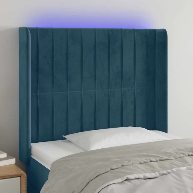 vidaXL Hoofdbord LED 93x16x118/128 cm fluweel donkerblauw blauw